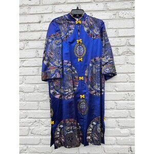 Vintage 70s Exclusive Fashion by Park Robe Kimono Asian Opera Blue Size 16